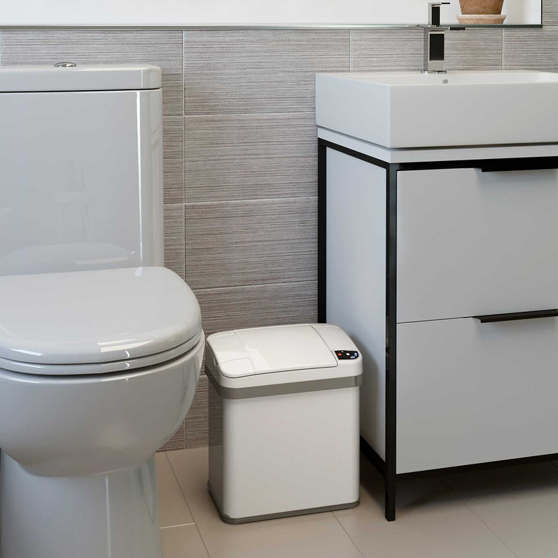 halo Stainless Steel Rectangular Sensor Trash Can with AbsorbX Odor Control System and Fragrance, White, 2.5 Gal. (SC02SW)