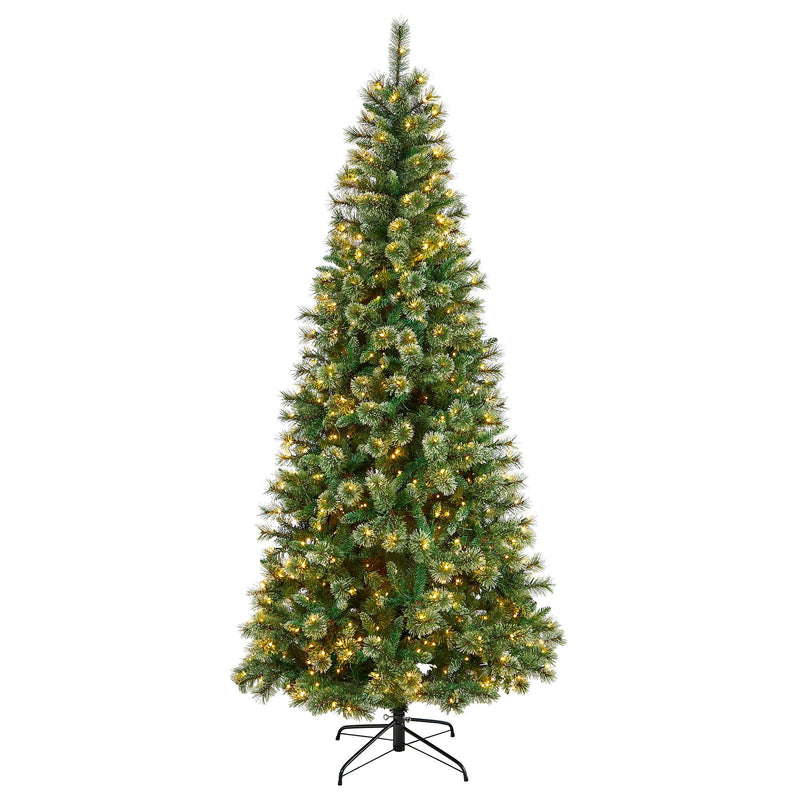 Nearly Natural 8-ft Wisconsin Slim Snow Tip Pine Artificial Christmas Tree with 600 Clear LED Lights (T3050)