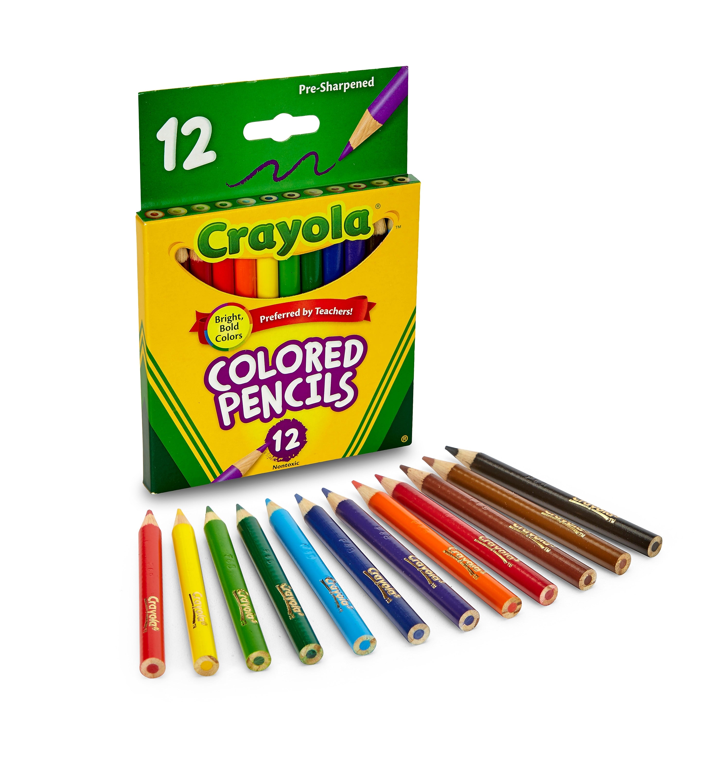 Crayola Short Barrel Colored Pencils, Assorted Colors, 12/Box (68-4112)