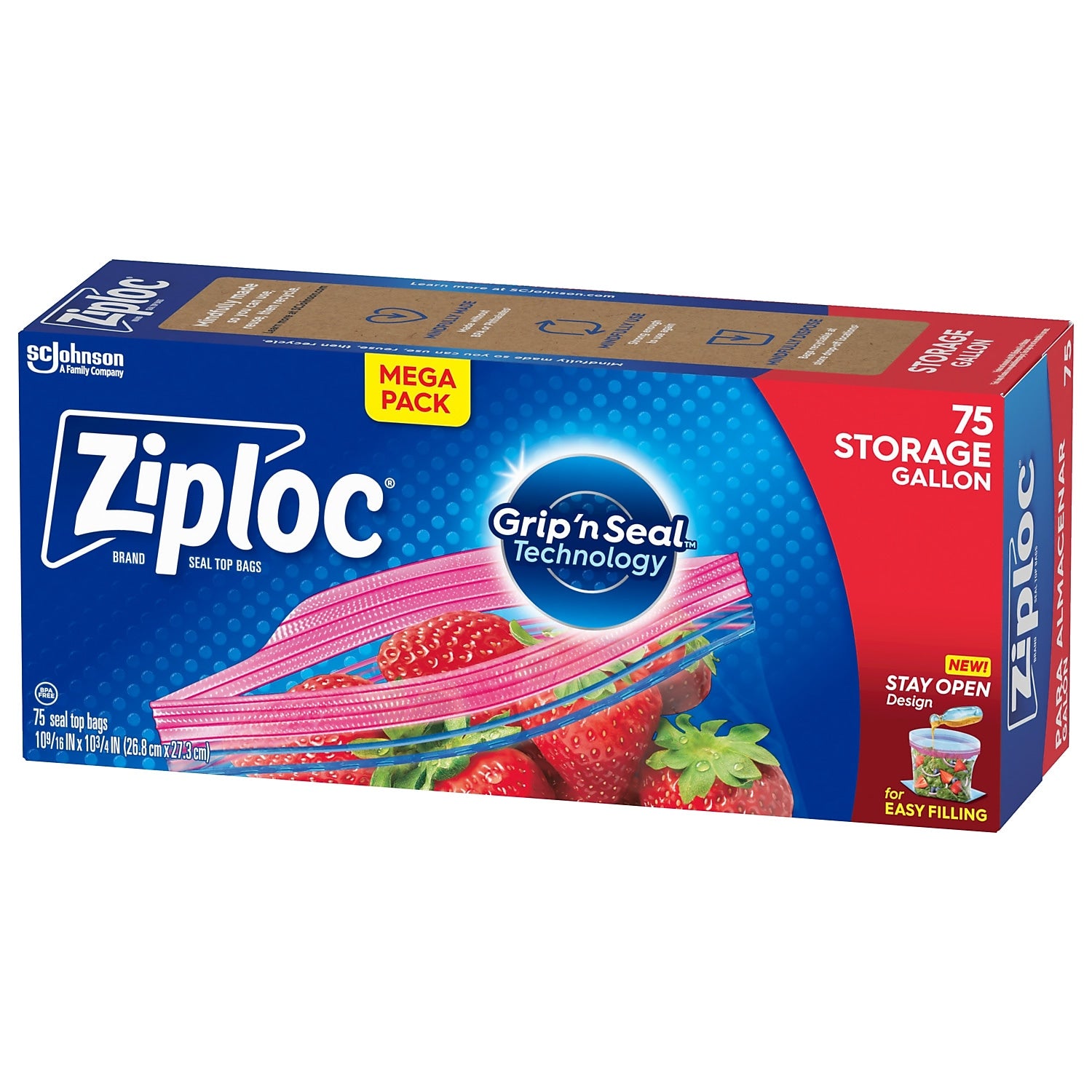 Ziploc Double Zipper Storage Bag, Gallon, 75 Bags/Box (314472)