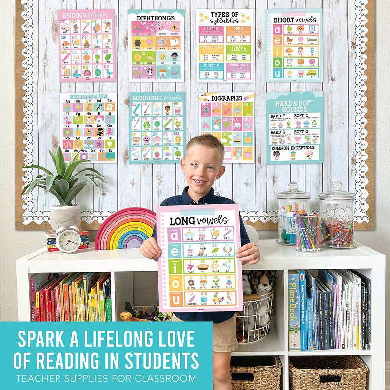 Hadley Designs 11" x 14" Colorful Sound Wall Phonics and Vowels English Posters, 9/Set (HDDX004ACFGFJ)