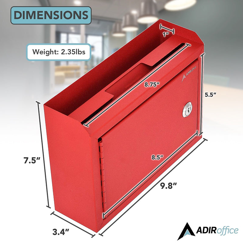 AdirOffice Steel Multipurpose Drop Box Interoffice Mailbox, Medium, Red (631-02-RED-PKG)