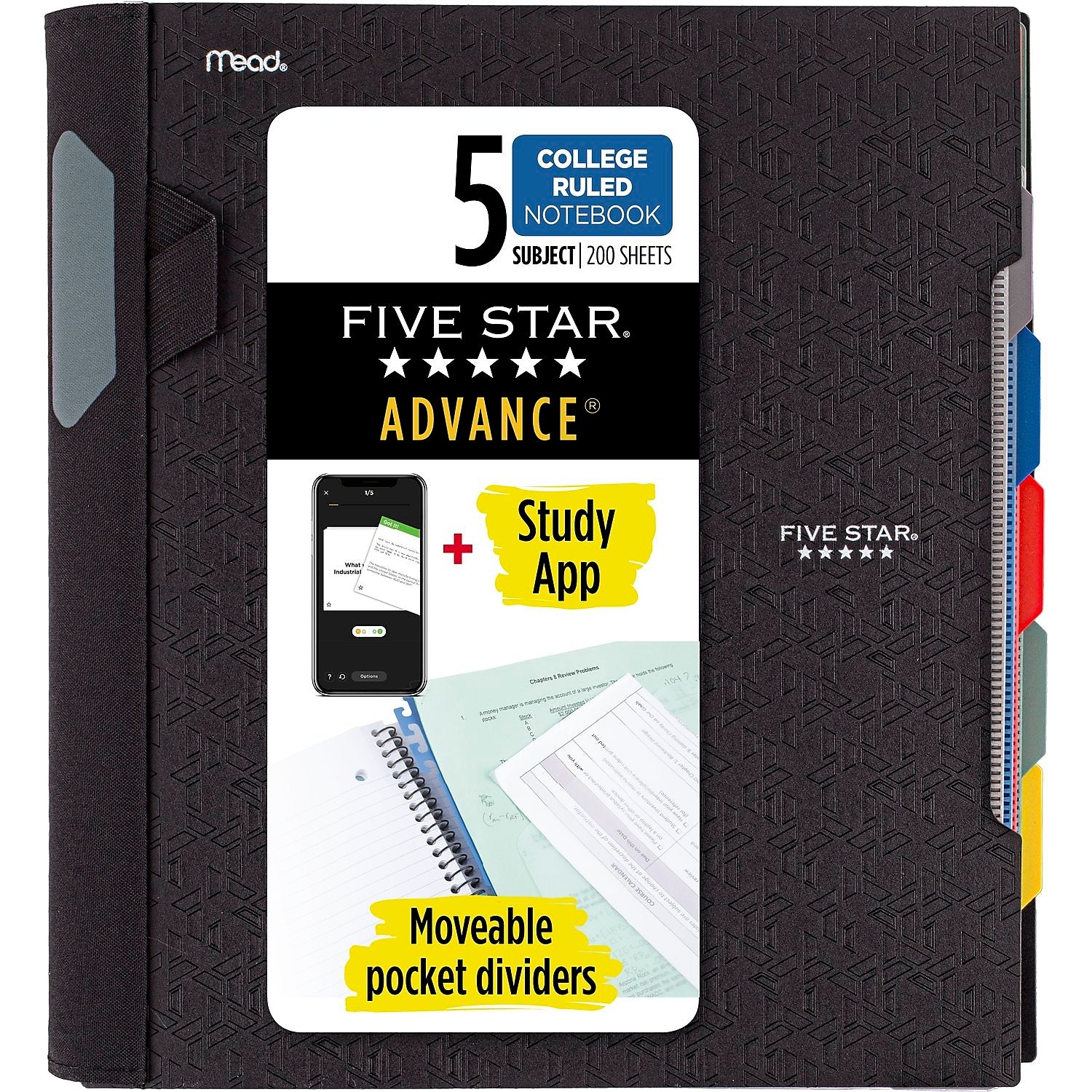 Five Star Advance 5-Subject Subject Notebooks, 8.5" x 11", College Ruled, 200 Sheets (06326)