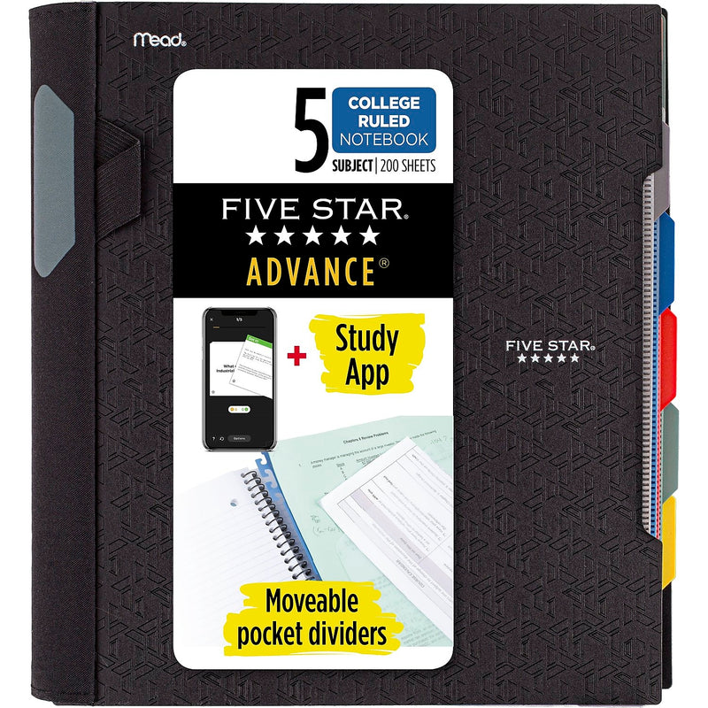 Five Star Advance 5-Subject Subject Notebooks, 8.5" x 11", College Ruled, 200 Sheets (06326)