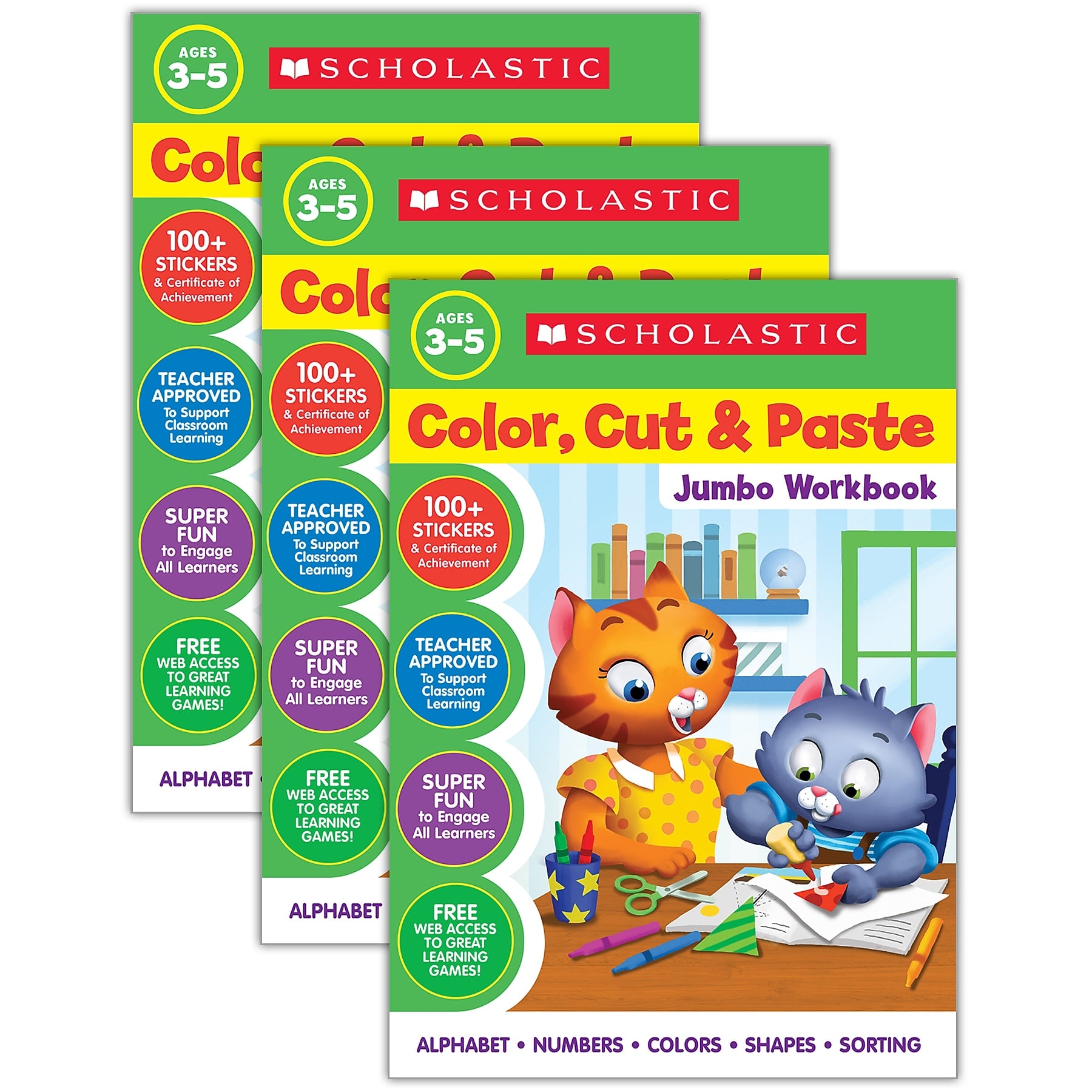 Scholastic Teaching Solutions Color, Cut & Paste Jumbo Workbook, 320 Pages, 3/Bundle (SC-9781546106999-3)