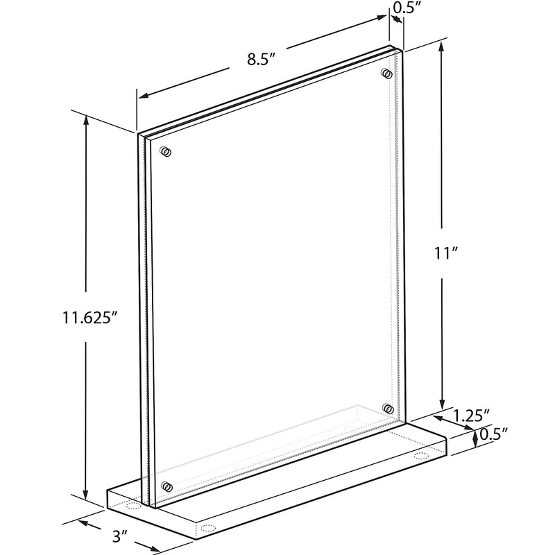 Azar Sign Holder, 8.5" x 11.625", Vertical, Table Top, Clear, Acrylic (104778)