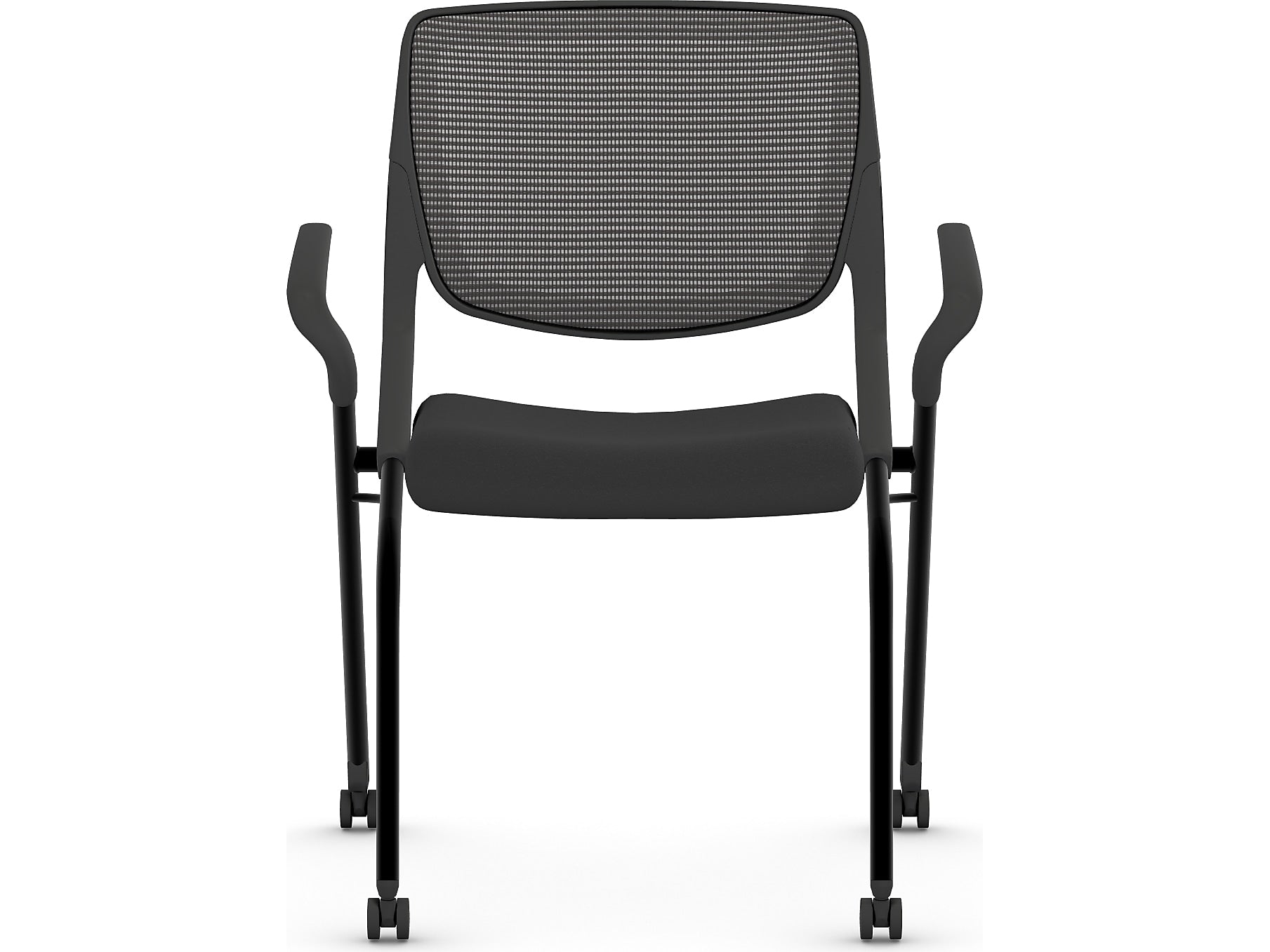 HON Motivate Fabric/Mesh Nesting Stacking Chair, Black/Charblack (HMN2.F.S.IM.ON.CU10.CBK)
