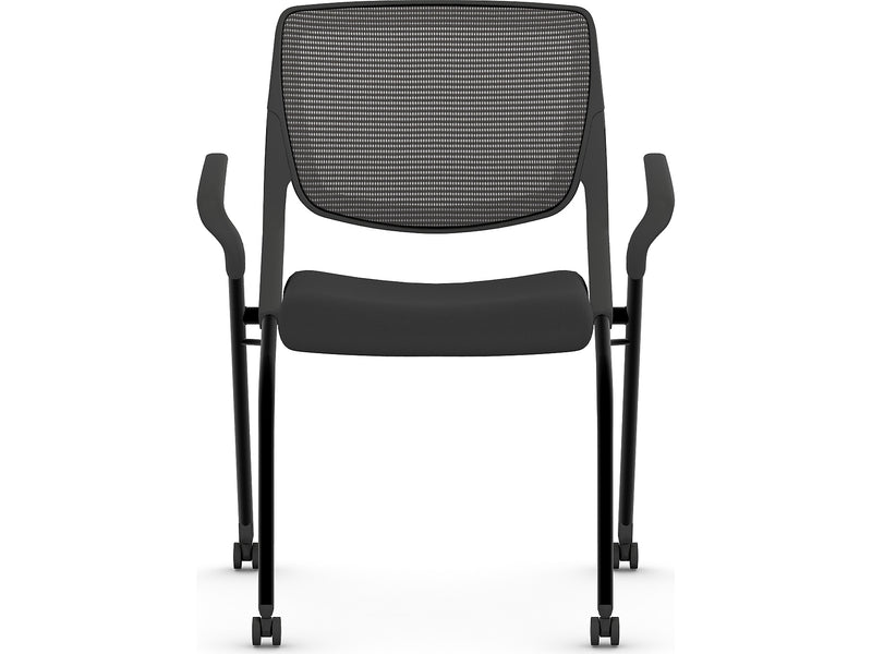 HON Motivate Fabric/Mesh Nesting Stacking Chair, Black/Charblack (HMN2.F.S.IM.ON.CU10.CBK)