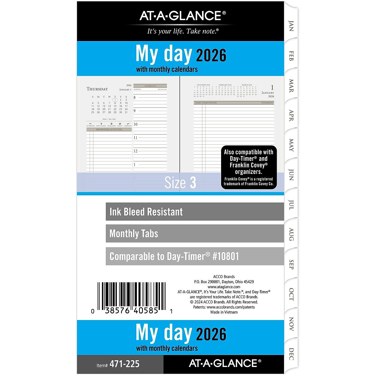2026 AT-A-GLANCE 6.75" x 3.75" Daily & Monthly Planner Refill Pages, White/Brown (471-225-26)