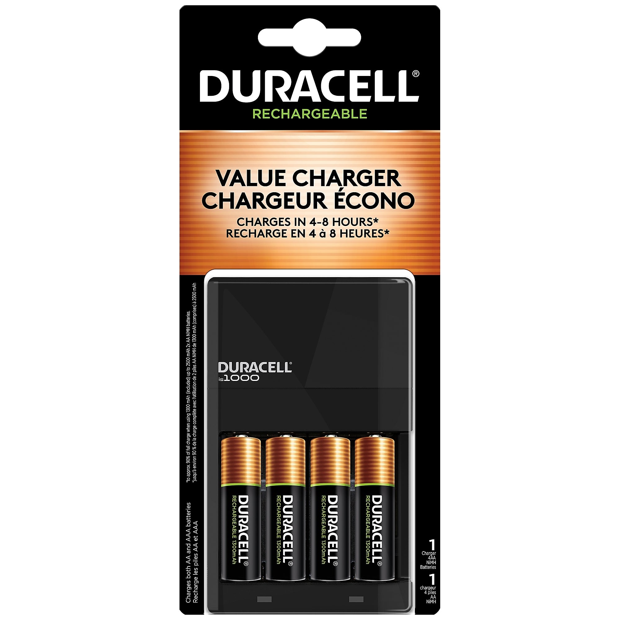 Duracell Ion Speed AA NiMH Rechargeable Battery with Charger, 4/Pack (CEF14)