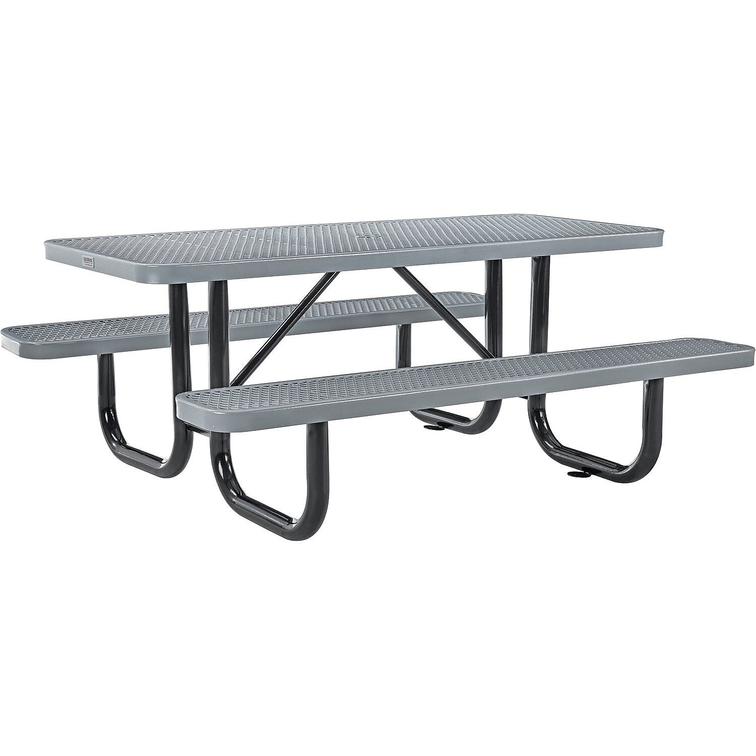 Global Industrial 6' Rectangular Outdoor Steel Picnic Table, Expanded Metal, Gray (277152GY)