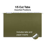 Staples® 95% Recycled  Heavy Duty Hanging File Folders, 1/5-Cut Tab, Legal Size, Standard Green, 25/Box (ST116830/116830)