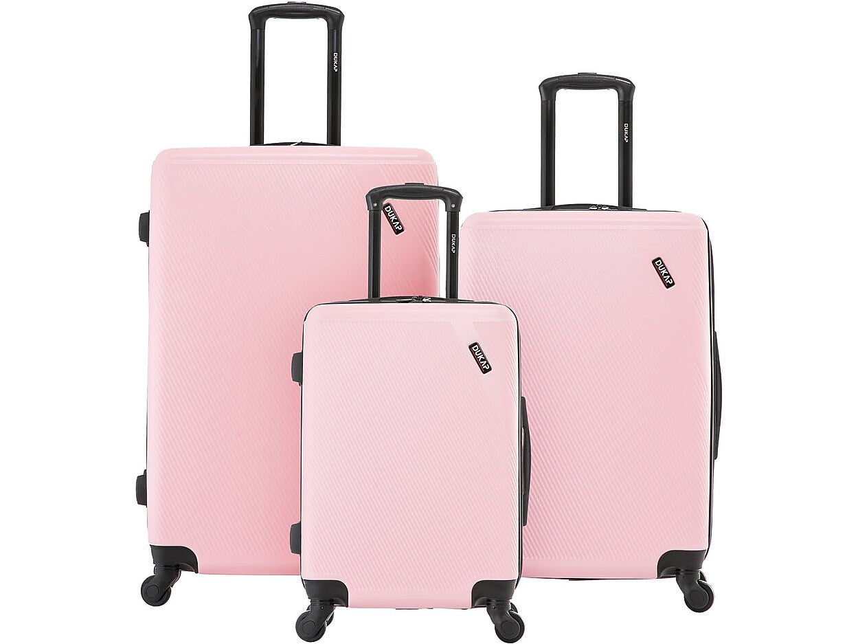DUKAP Discovery 3-Piece Hardside Spinner Luggage Set, TSA Checkpoint Friendly, Pink (DKDISSML-PNK)