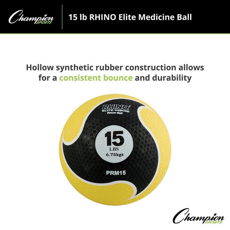 Champion Sports 15 lbs. Rhino Elite Medicine Ball, Yellow (CHMP700)