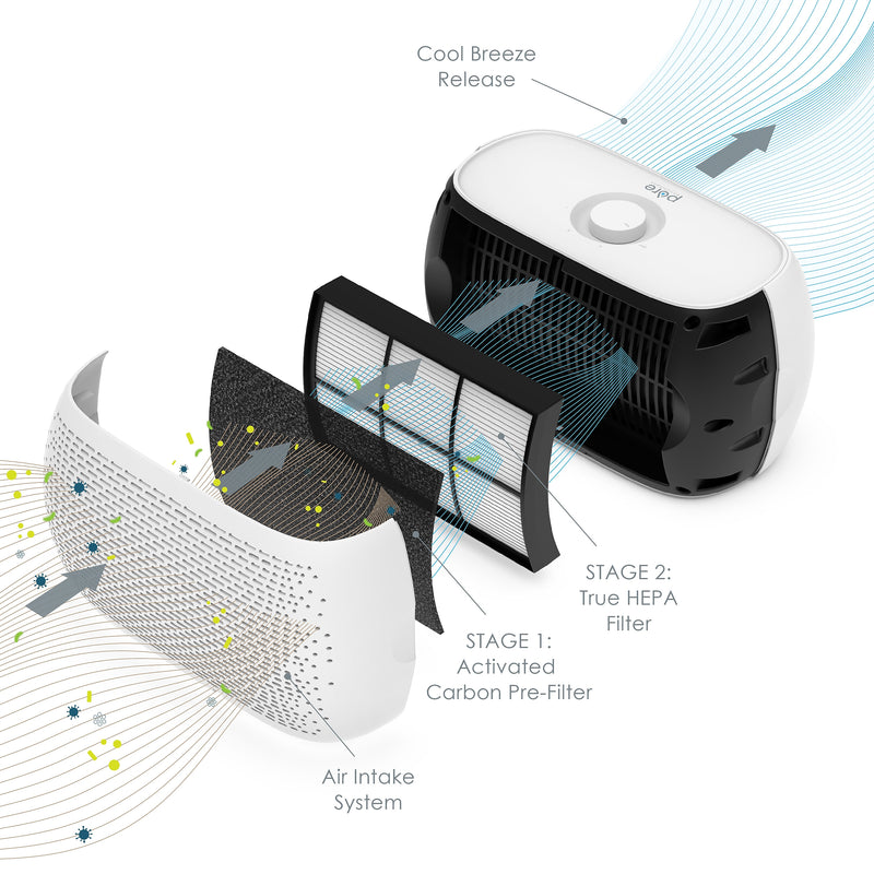 Pure Enrichment PureZone Breeze True HEPA Tabletop Air Purifier, 3-Speed, White (PECOMPAP-RT)
