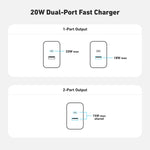 CODi 20W Dual Port Wall Charger, USB-C & USB-A Outputs, Black (A01102)