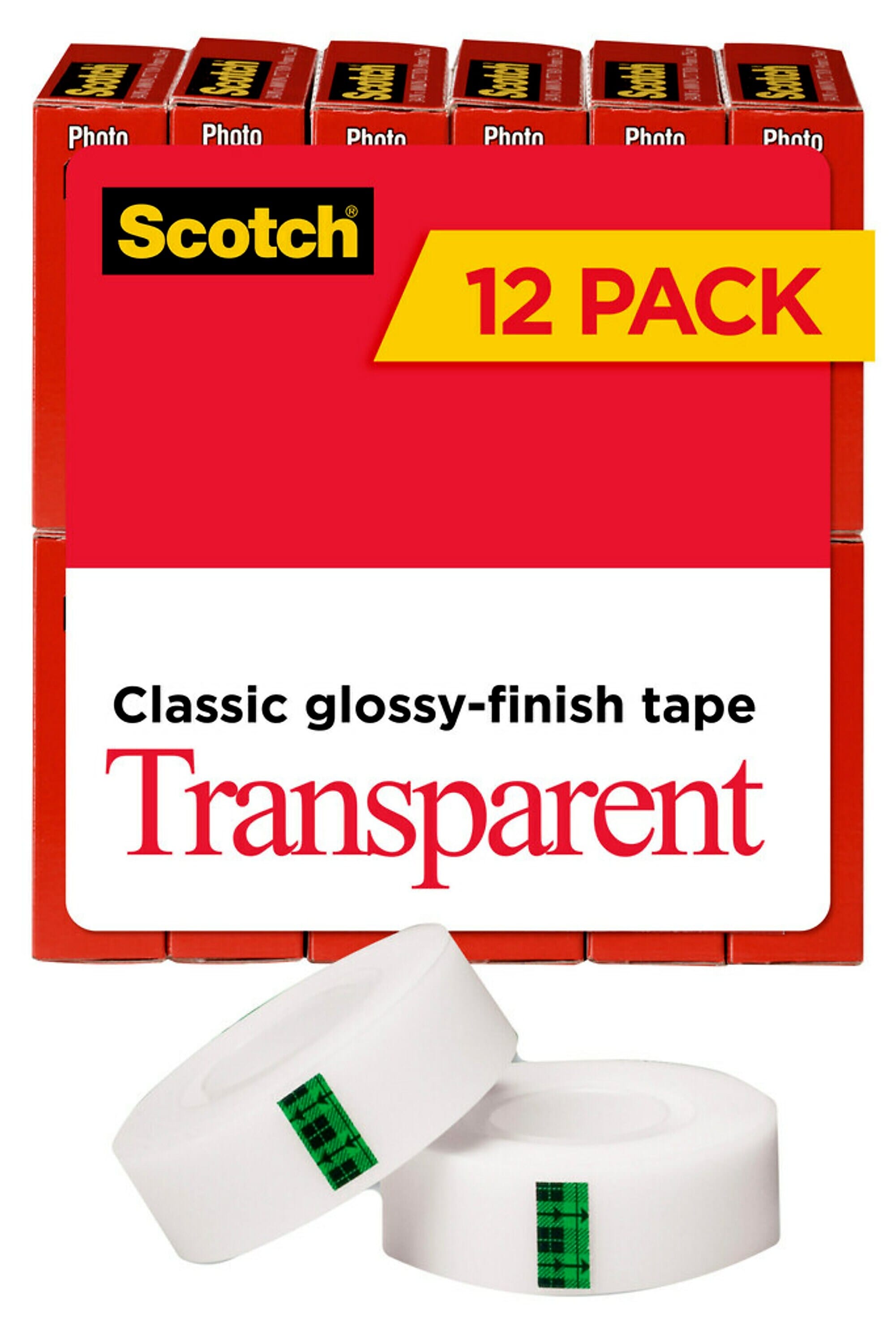 Scotch Transparent Clear Tape Refill, 0.75" x 27.77 yds., 1" Core, Clear, 12 Rolls/Pack (600K12)