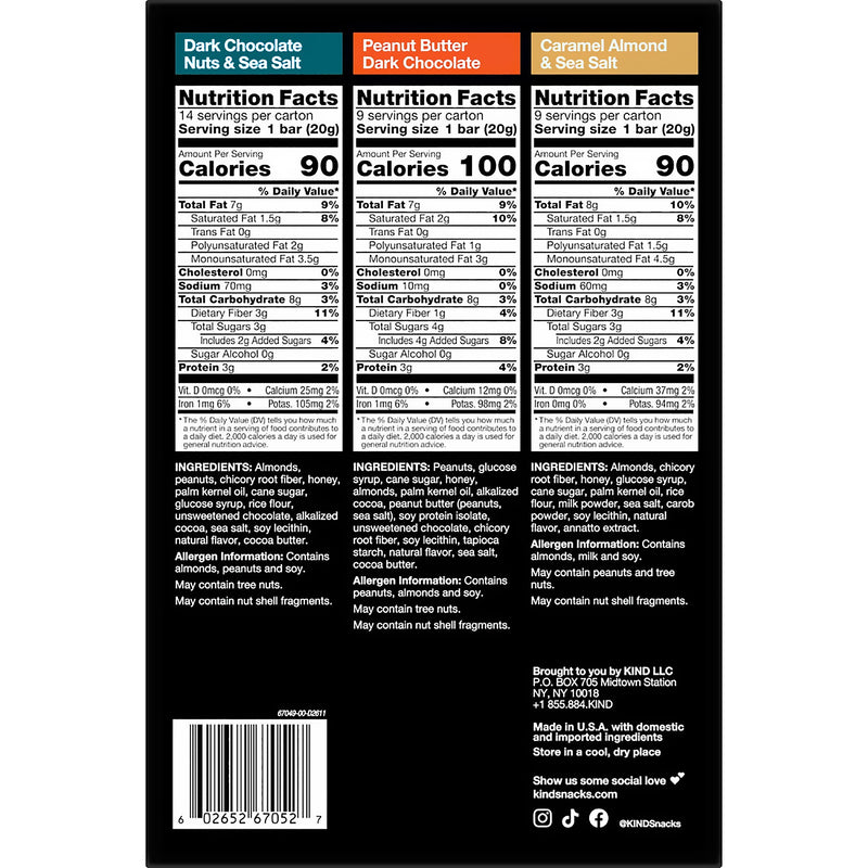 KIND Minis Gluten Free Nut Bar, Variety Pack, 32 Bars/Box (220-00799)
