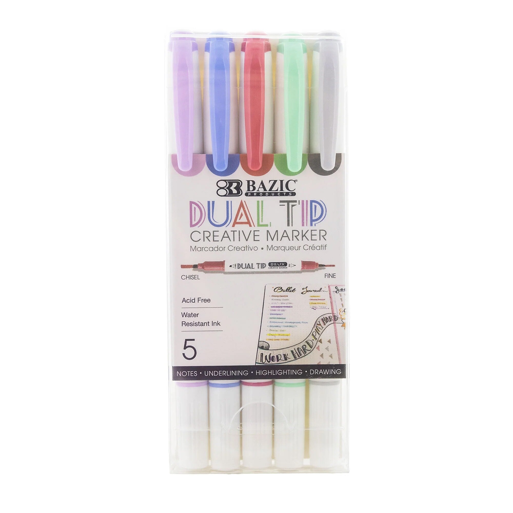 Bazic Alcohol-Based Marker, Twin Tip, Assorted Colors, 5/Pack, 6 Packs/Bundle (BAZ1214-6)