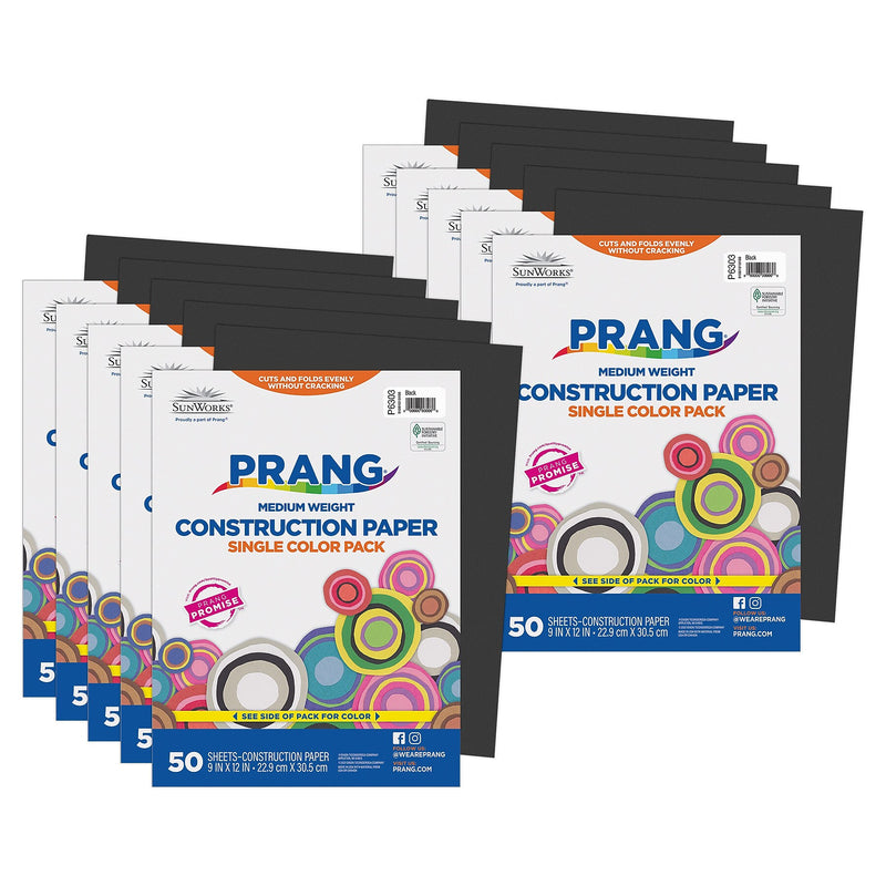 Prang 9" x 12" Construction Paper, Black, 50 Sheets/Pack, 10 Packs/Bundle (PAC6303-10)