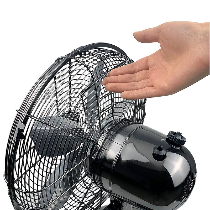 Good Housekeeping 12" Retro Table Fan 10-inch 3-Speed Oscillating Desk Fan, Midnight Chrome (92612)