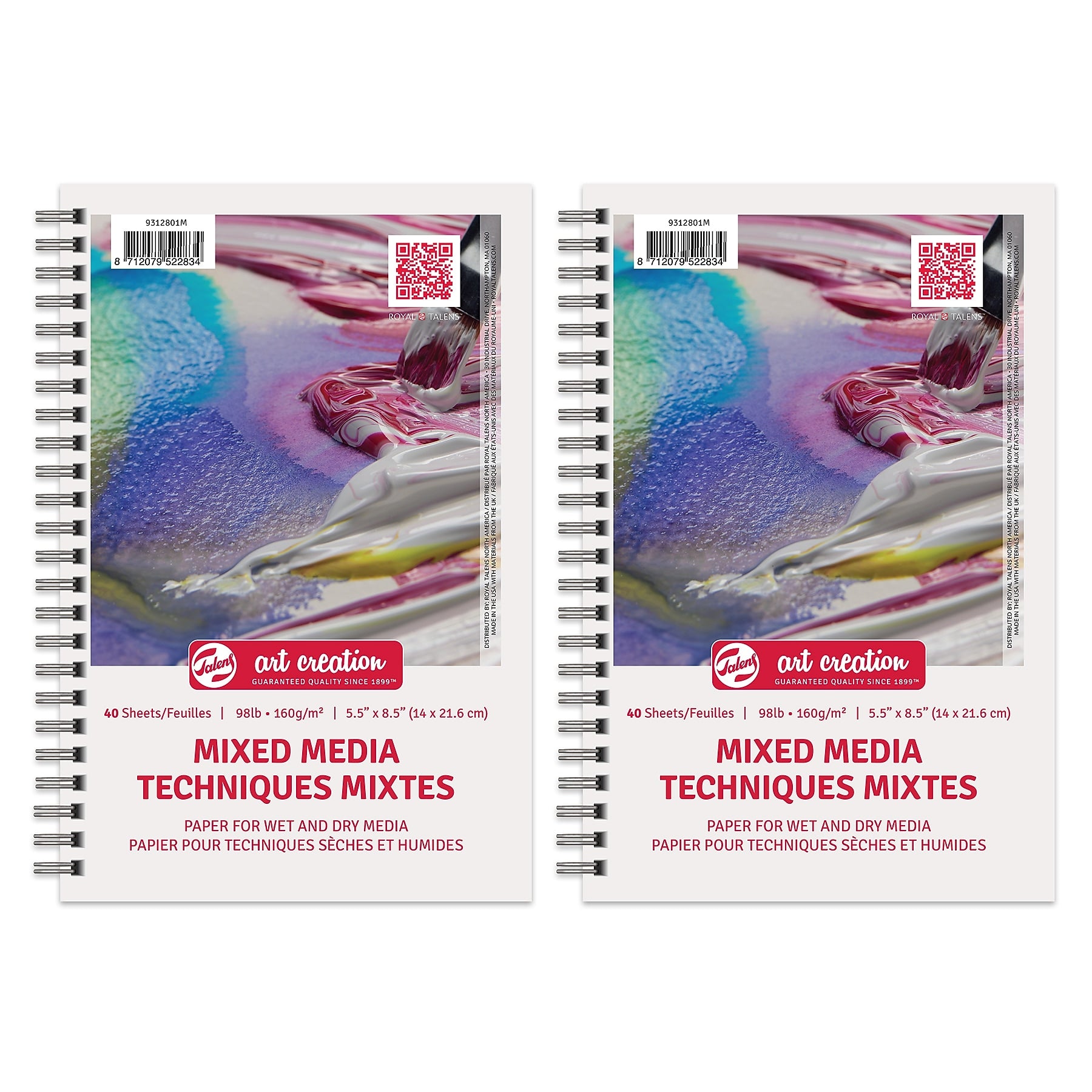 Talens Art Creation 5.5" x 8.5" Spiral Bound Mixed Media Sketch Pad, 40 Sheets/Pad, 3/Bundle (TLN9312801M-3)
