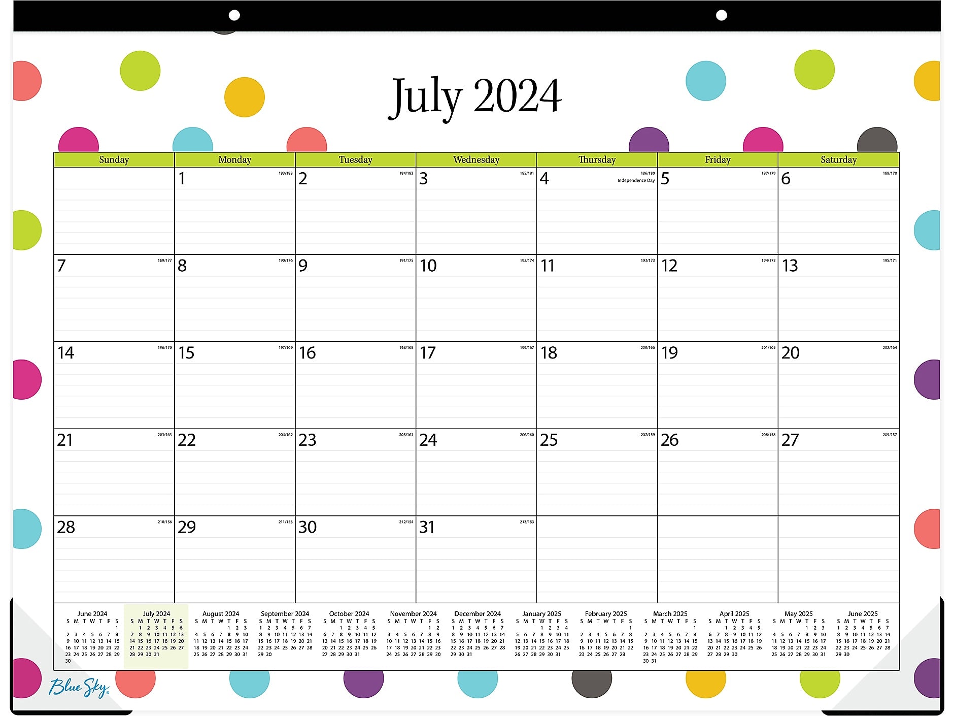 2024-2025 Blue Sky Teacher Dots 22" x 17" Academic Monthly Desk Pad Calendar (105496-A25)