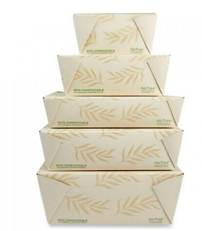 World Centric No Tree Folded Takeout Containers, 26 oz., 4.2" x 5.2" x 2.5", Natural, Sugarcane, 450/Carton (TONT1)