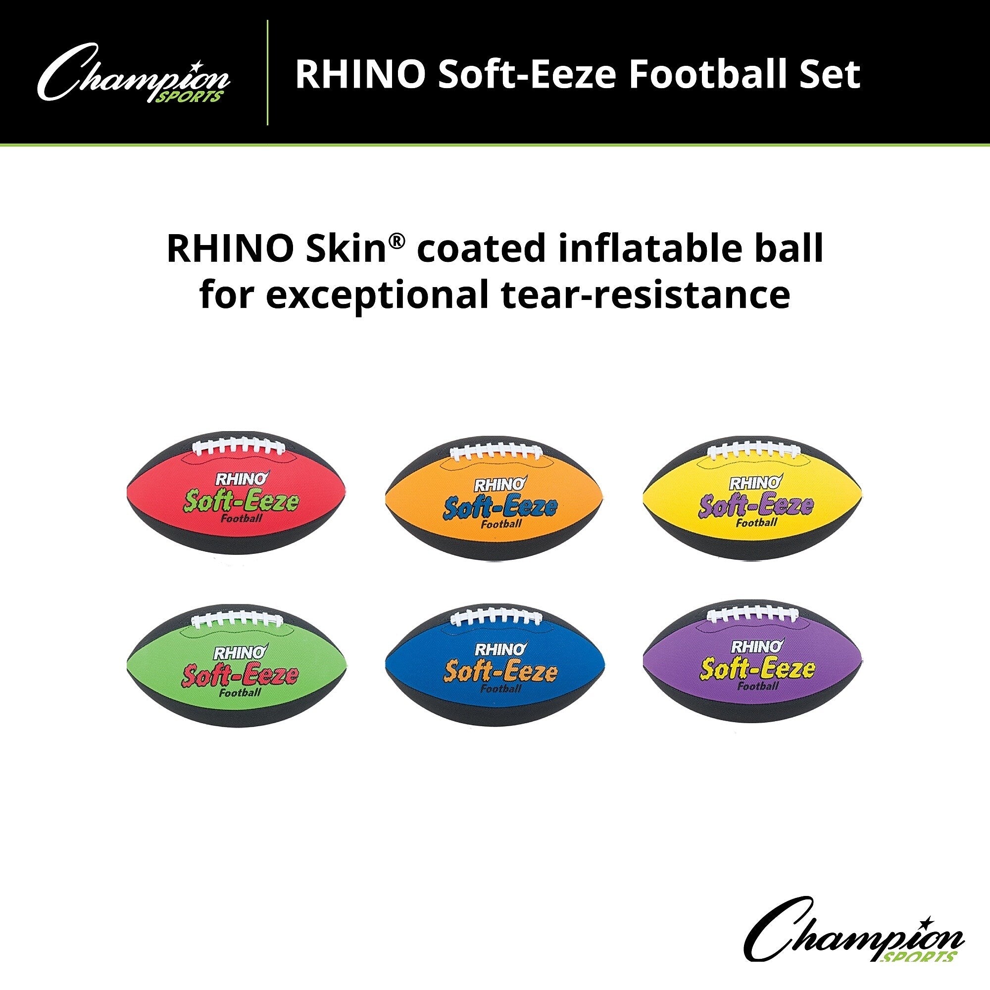 Champion Sports Football Set, Assorted Colors, 6/Set (CHSRS1SET)