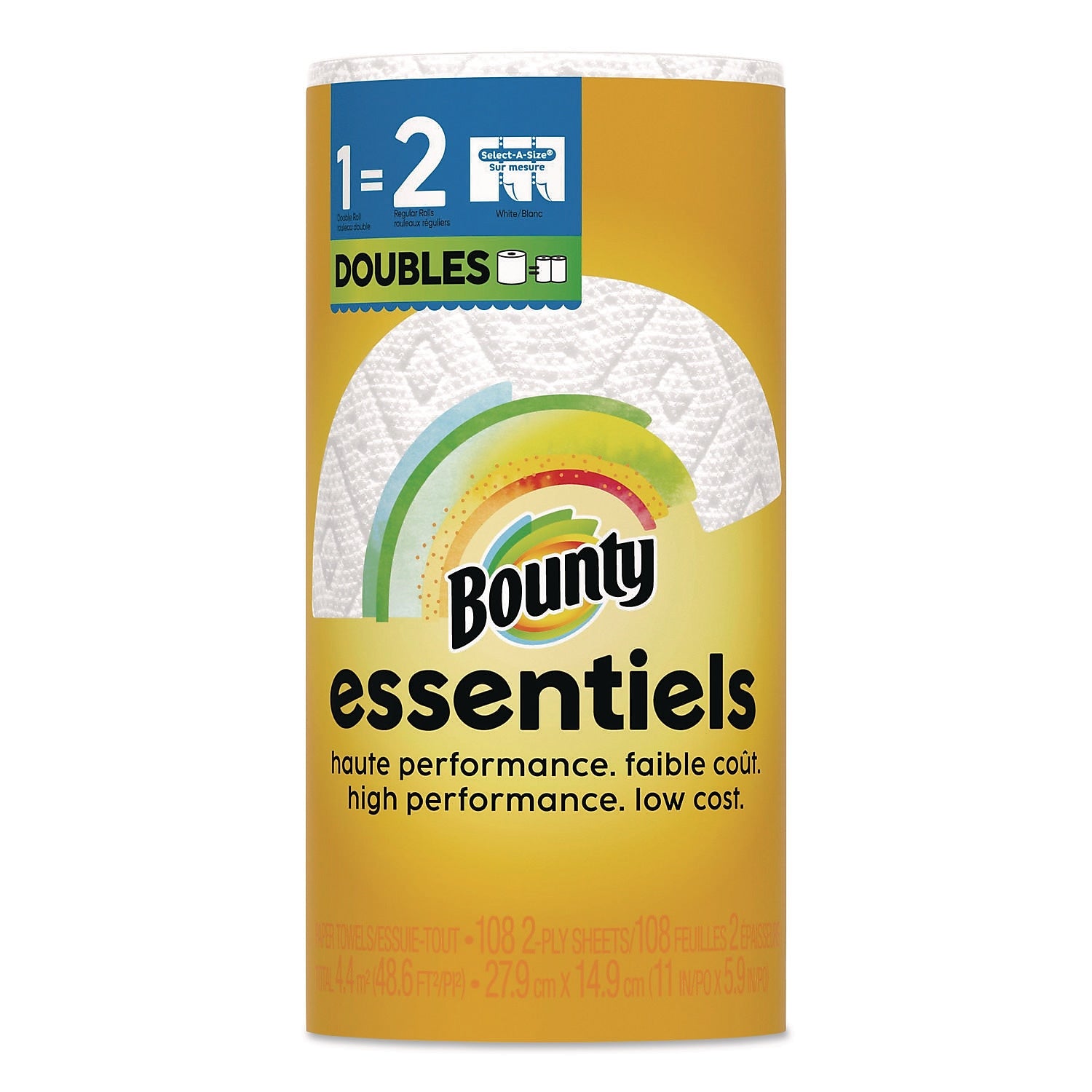 Bounty Essentials Select-A-Size Double Paper Towels, 2-Ply, 108 Sheets/Roll, 24 Rolls/Carton (80810311)