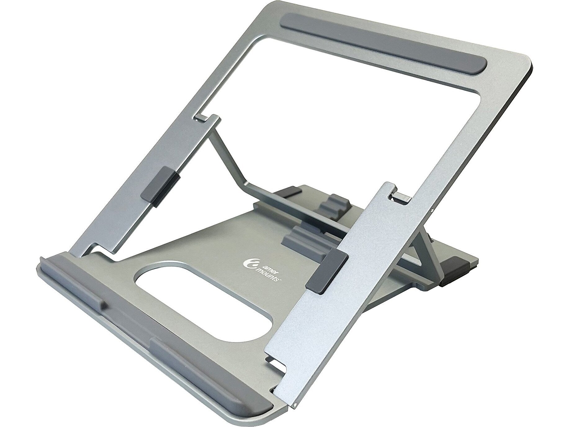 Amer 10" x 6" Aluminum Folding Laptop Stand for 15.6" Laptops, Silver (AMRNS01DG)