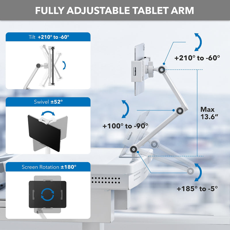 Mount-It! MedHub Mobile Medical Cart Workstation with Tablet Mount and Locking Caster Wheels, White/Grey (MI-16018)