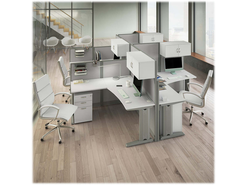 Bush Business Furniture Office in an Hour 63"H x 65"W L-Shaped Cubicle Panel Workstation, Pure White (WC36194-03K)