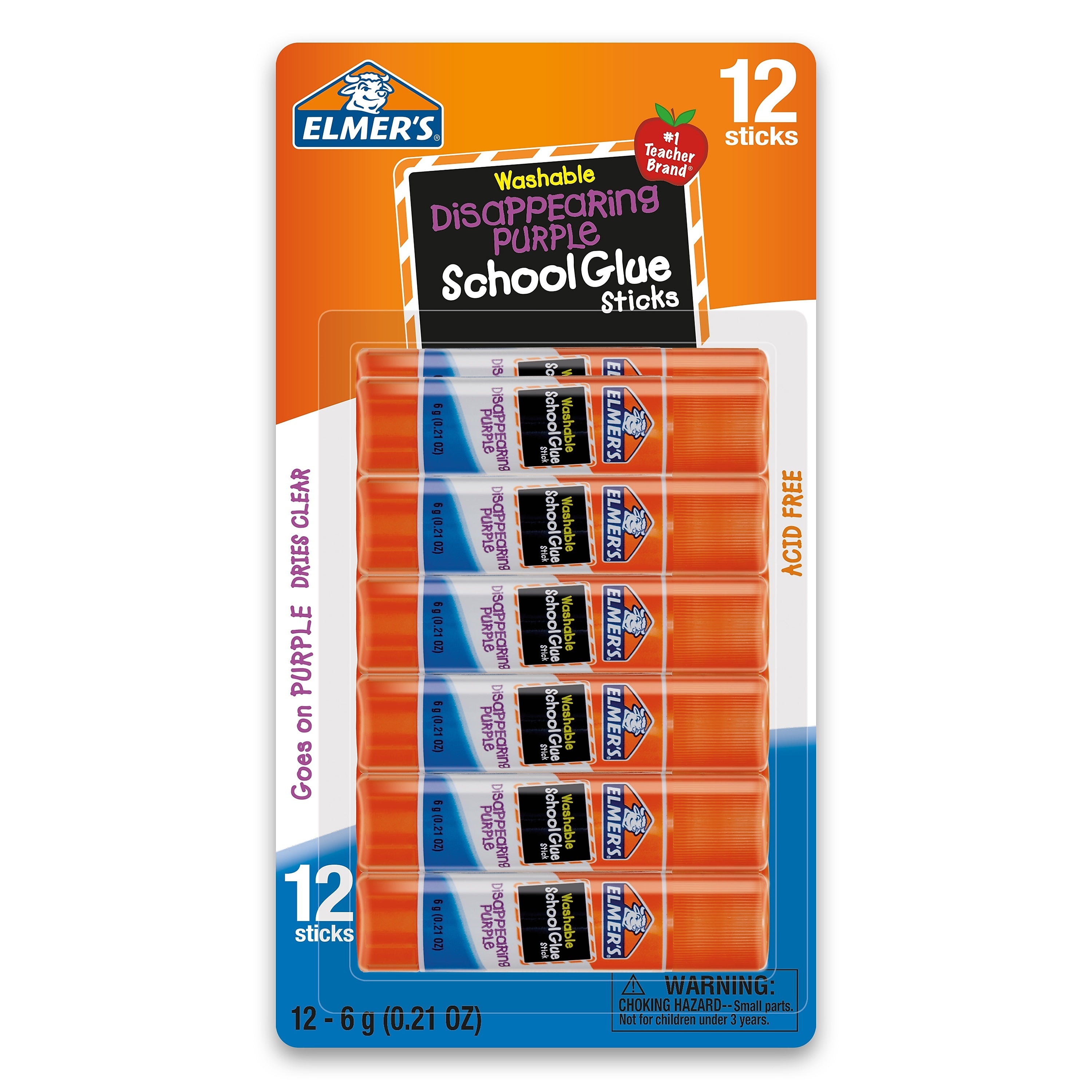 Elmer's Disappearing Washable Glue Sticks, 0.21 oz., 12/Pack (E1559)