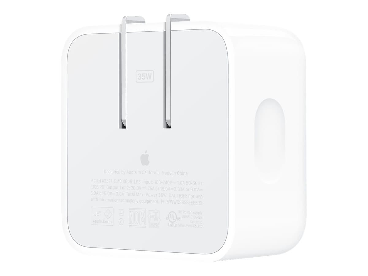Apple 35W Dual USB-C Port Compact Power Adapter for MacBook Air, White (MW2H3AM/A)