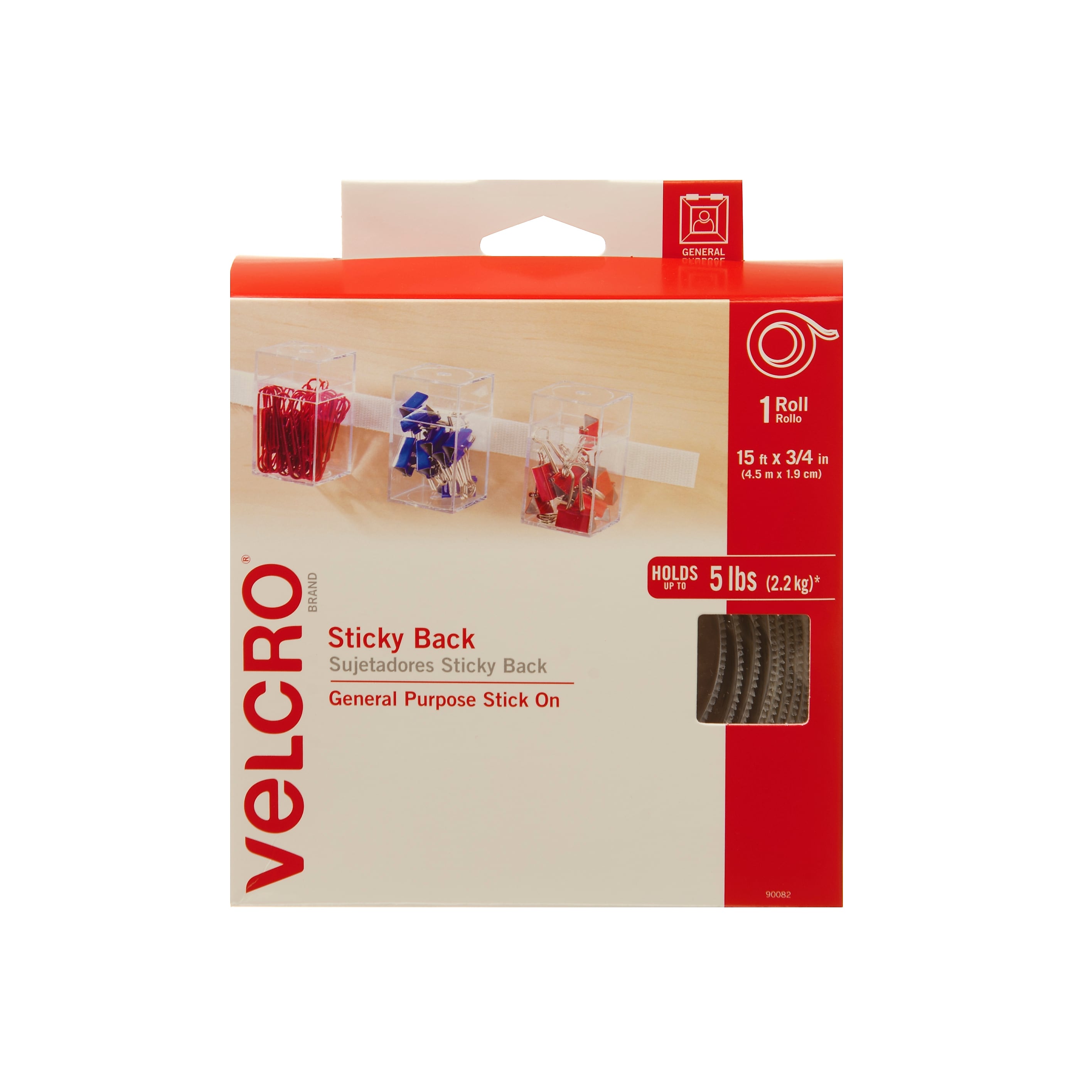 Velcro® Brand 3/4" x 15' Sticky Back Hook & Loop Fastener Roll, White (90082)