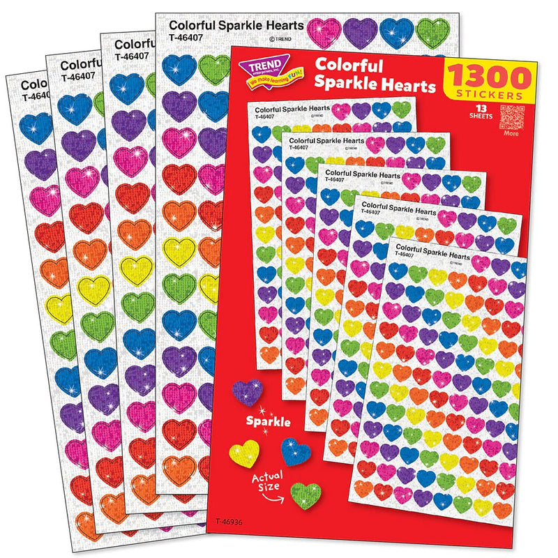 Trend Enterprises Colorful Sparkle Hearts Value Pack, Multicolored, 1300/Pack, 2/Packs/Bundle (T-46936-2)