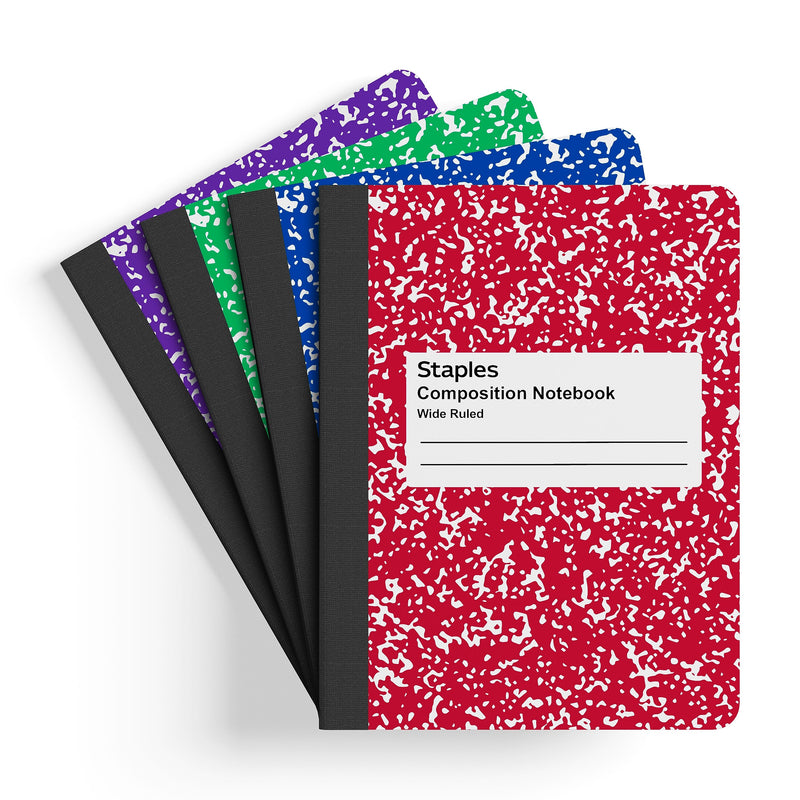 Staples® Composition Notebook, 9.75" x 7.5", Wide Ruled, 80 Sheets, Assorted Colors, 48/Carton (20702CT)