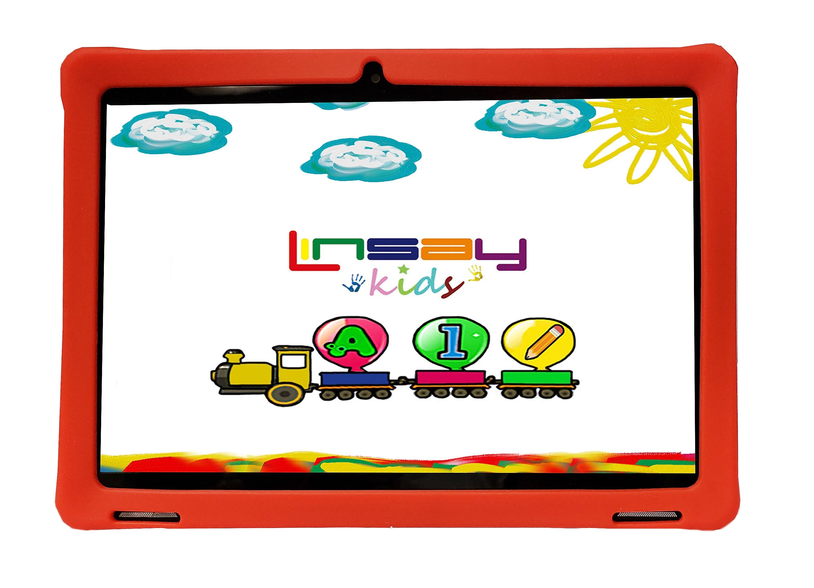 Linsay Octa Core 10.1" Tablet, 4GB RAM, 128GB Storage, Android 13, Bundled with Red Kids Defender Case, Earphones, Backpack
