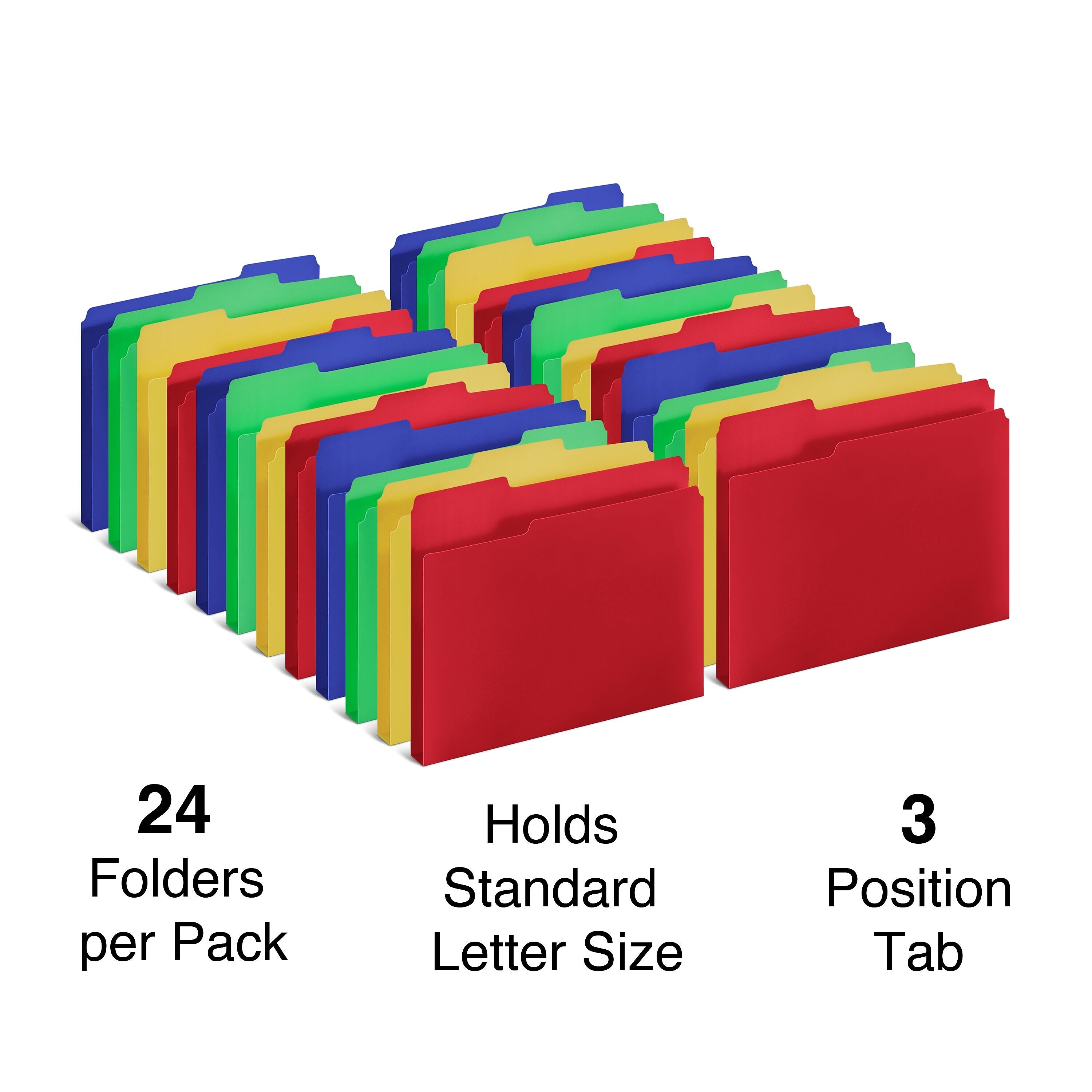 Staples Heavyweight Reinforced File Folders, 1/3-Cut Tab, Letter Size, Assorted Colors, 24/Pack (TR10741-CC)