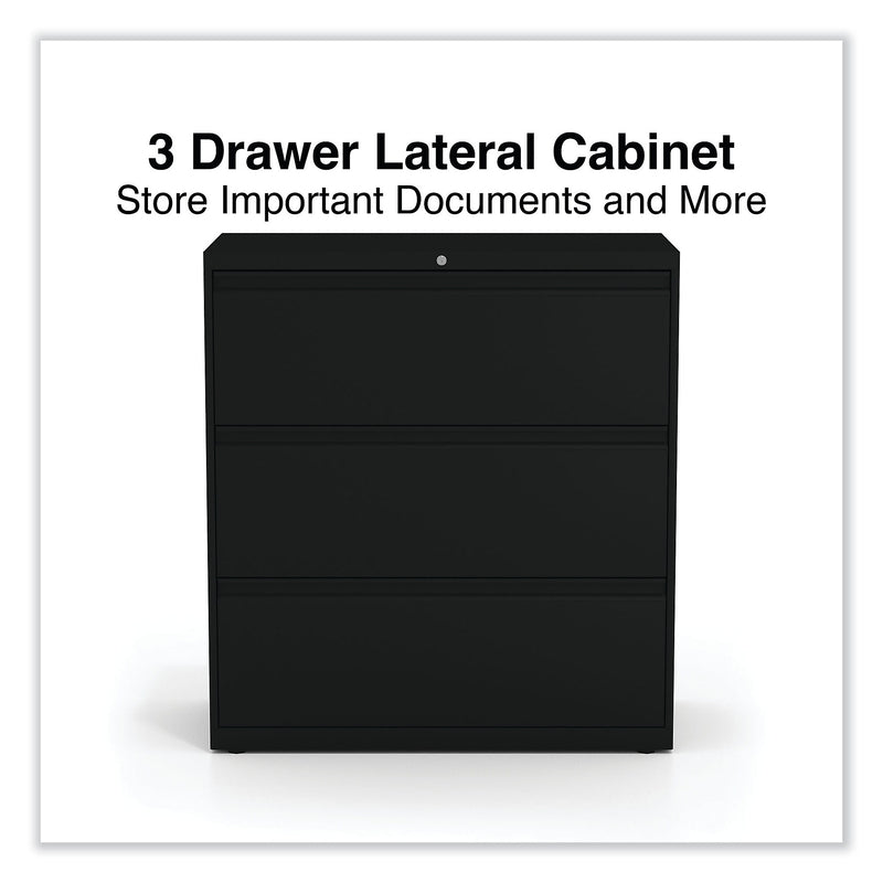 Alera 3-Drawer Lateral File Cabinet, Letter/Legal Size, Lockable, 40.25"H x 36"W x 18.63"D, Black (ALEHLF3641BL)