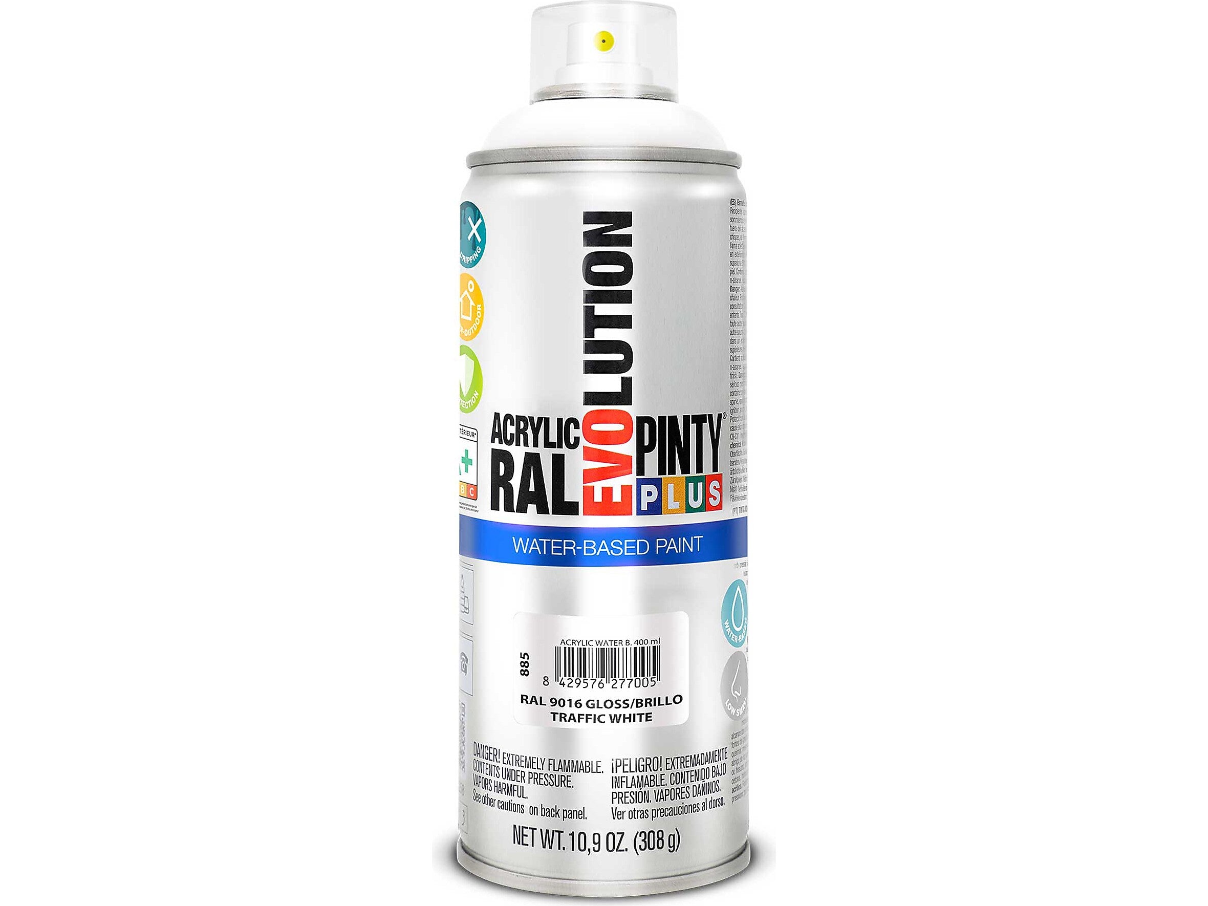 Pintyplus Evolution Water-Based Spray Paint, Traffic White, 10.9 oz., 2/Pack (NOV 885-2PK)
