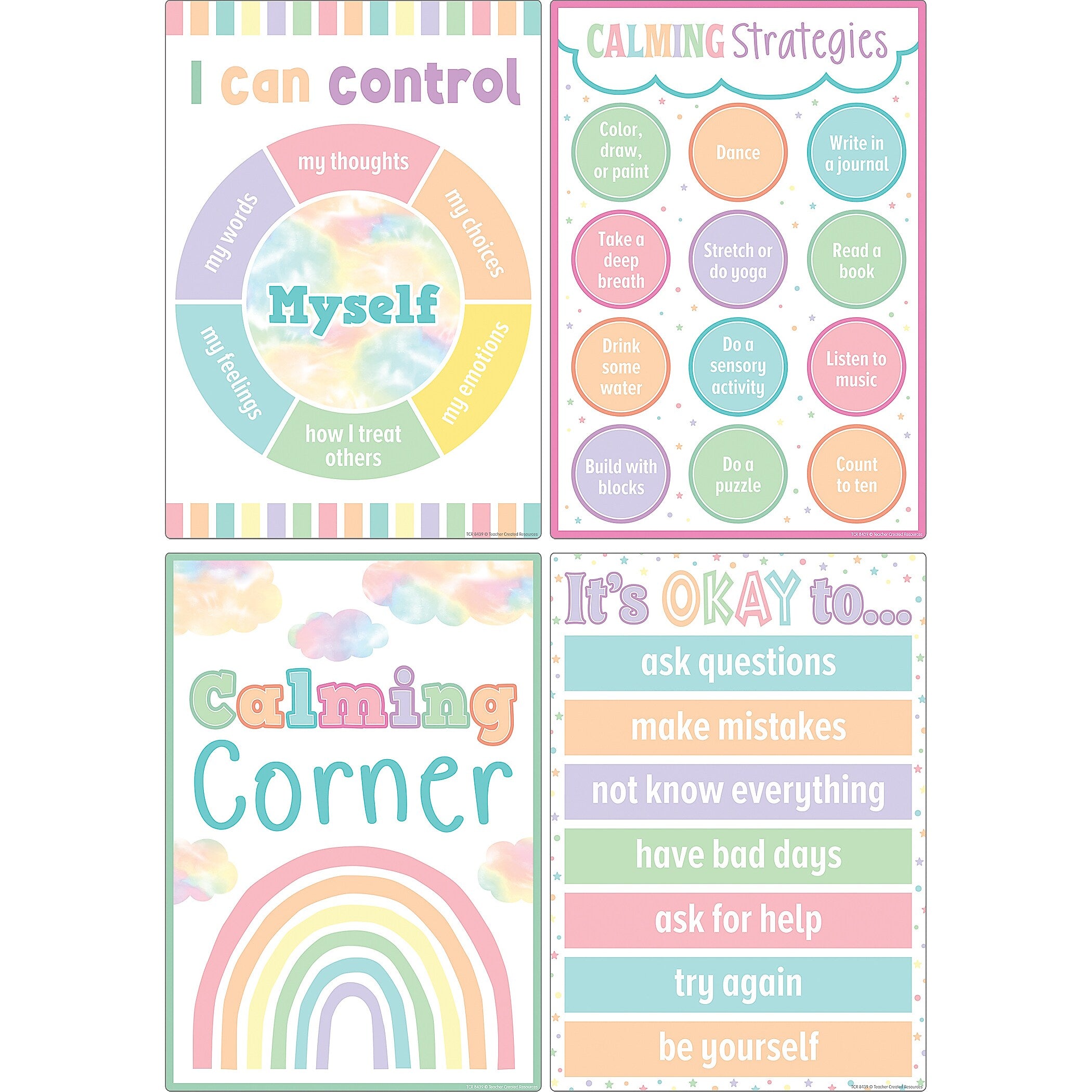 Teacher Created Resources Pastel Pop Calming Strategies Small Poster, 12/Set (TCR8439)