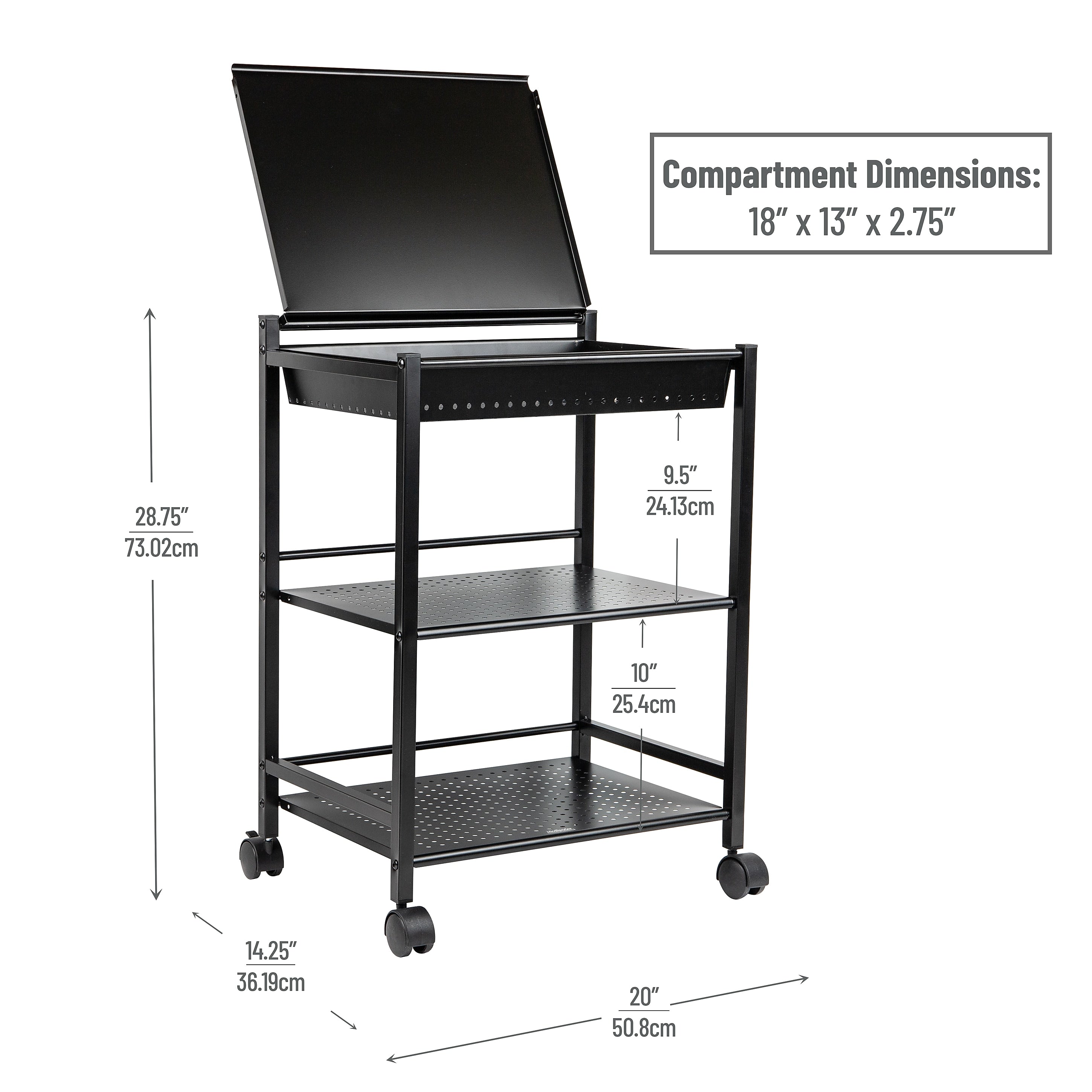 Mind Reader 3-Tier Metal Cart with Covered Compartment, Black (LGCART3T-BLK)