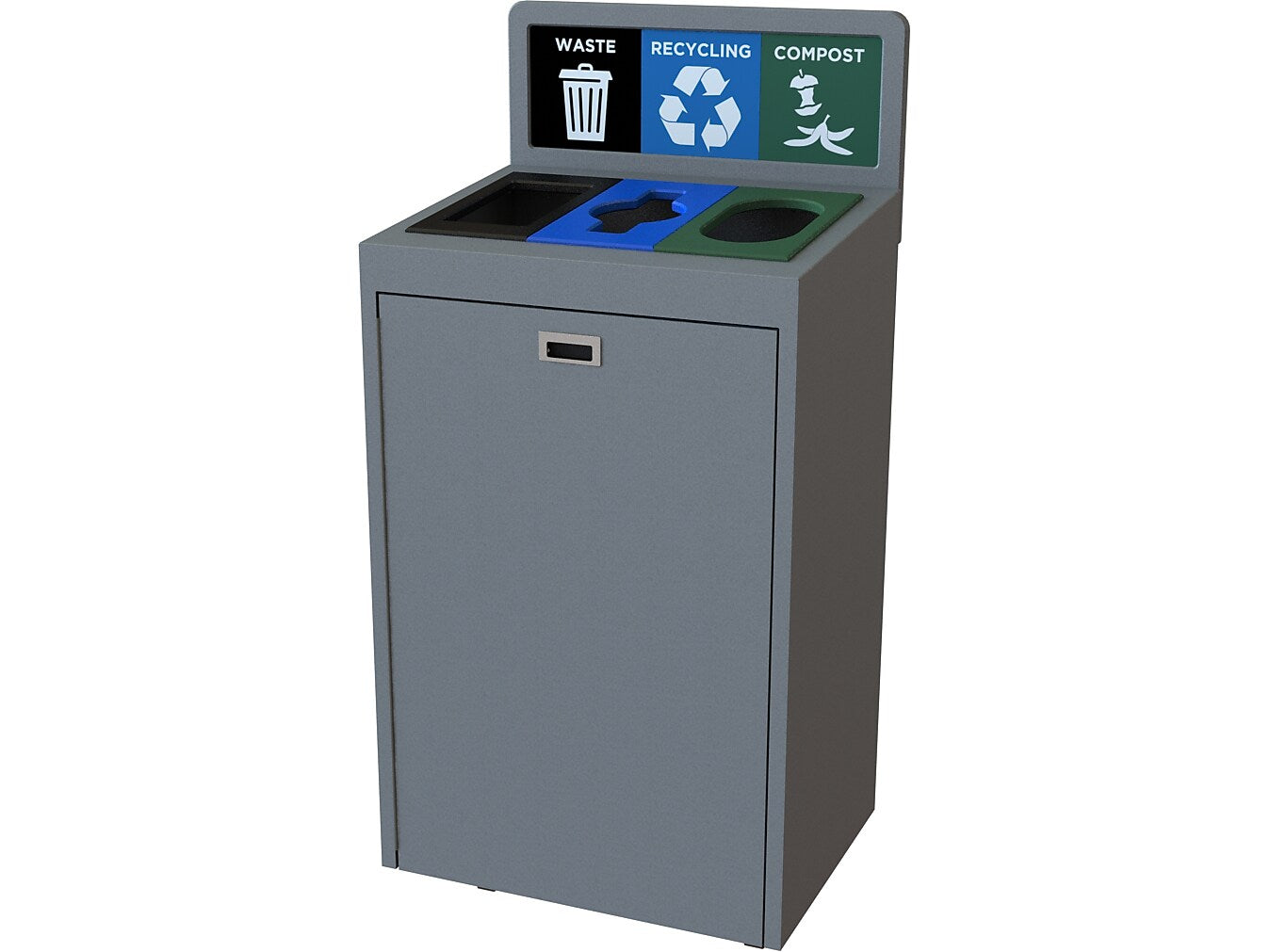 CleanRiver TIM Plastic Three-Stream Recycling Station, 36 Gallon, Gray (TIM36-3-WRC-GY)
