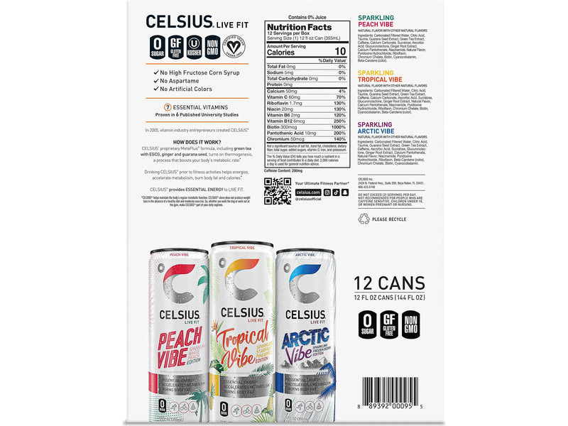 Celsius Sugar-Free Variety Pack Sparkling Energy Drink, 12 oz., 12 Cans/Carton (CLL00071)