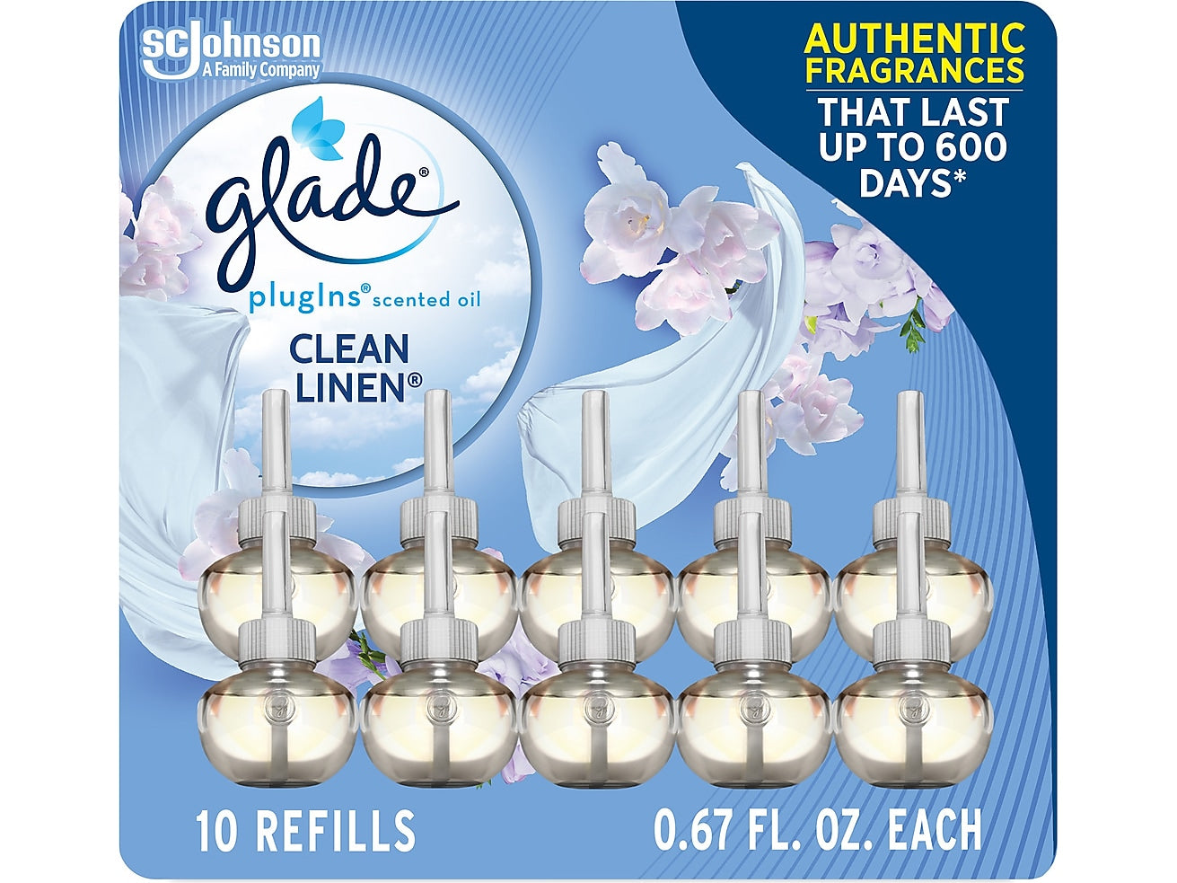 Glade PlugIns Scented Oil Air Freshener Refill, Clean Linen, 0.67 Fl. Oz., 10/Pack (353726)