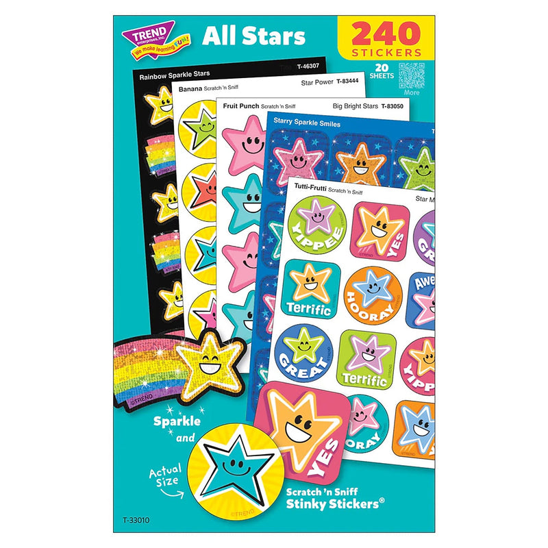 Trend Enterprises All Stars Mixed Stickers Variety Pack, Assorted Colors, 240/Pack (T-33010)