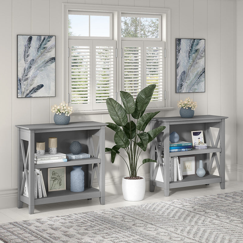 Bush Furniture Key West 30"H 2-Shelf Bookcase with Adjustable Shelf, Cape Cod Gray (KWB124CG-03)