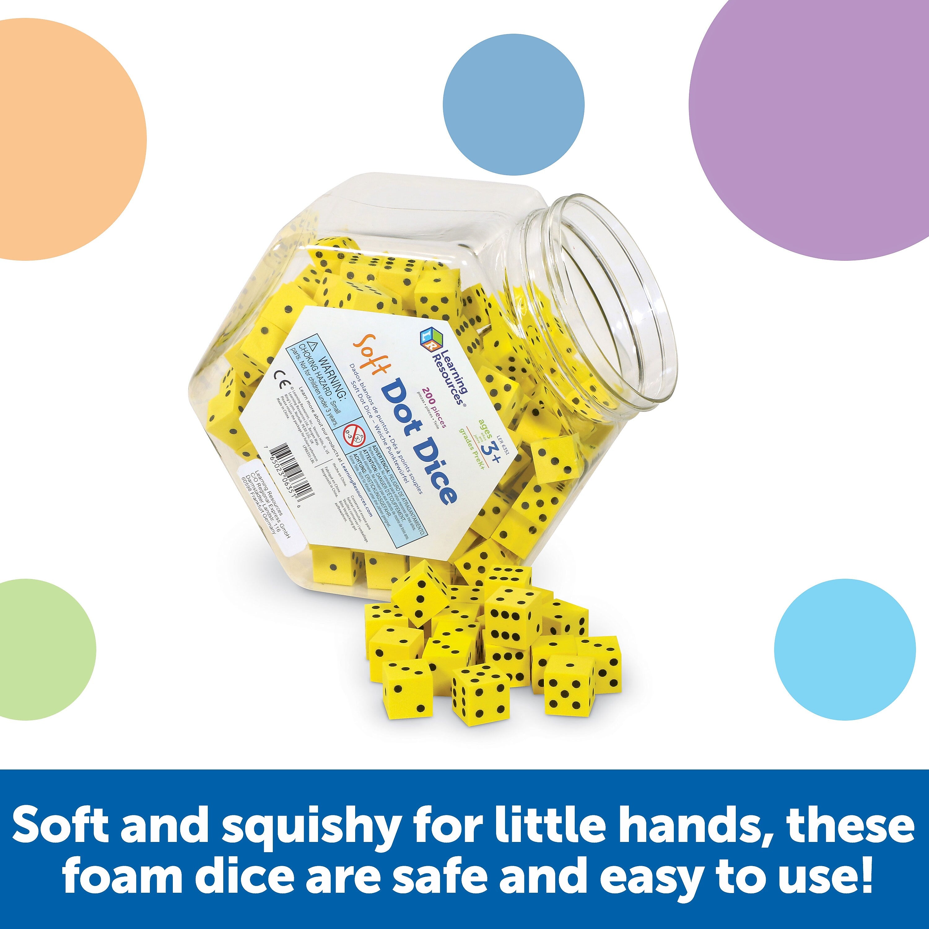 Learning Resources Hands-On Soft Dot Dice Bucket Manipulative, Yellow, Set of 200 (LER6351)